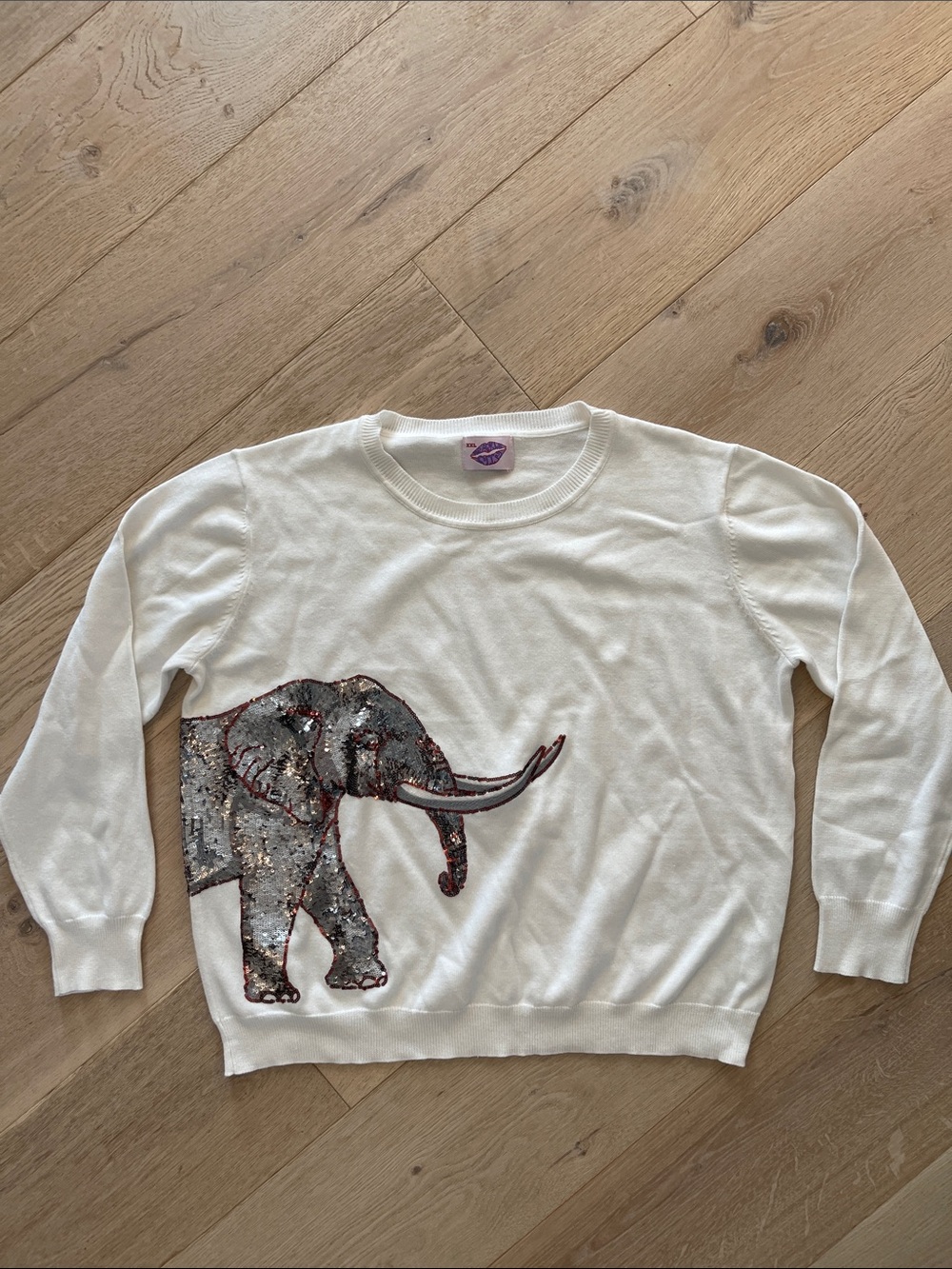 Sparkle City Wrap Around Elephant White Crewneck Sweater XXL